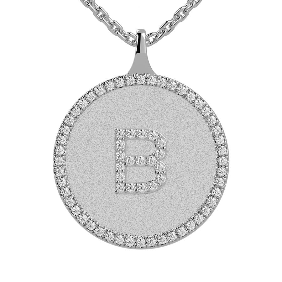 B - Initial Diamond Medallion Pendant