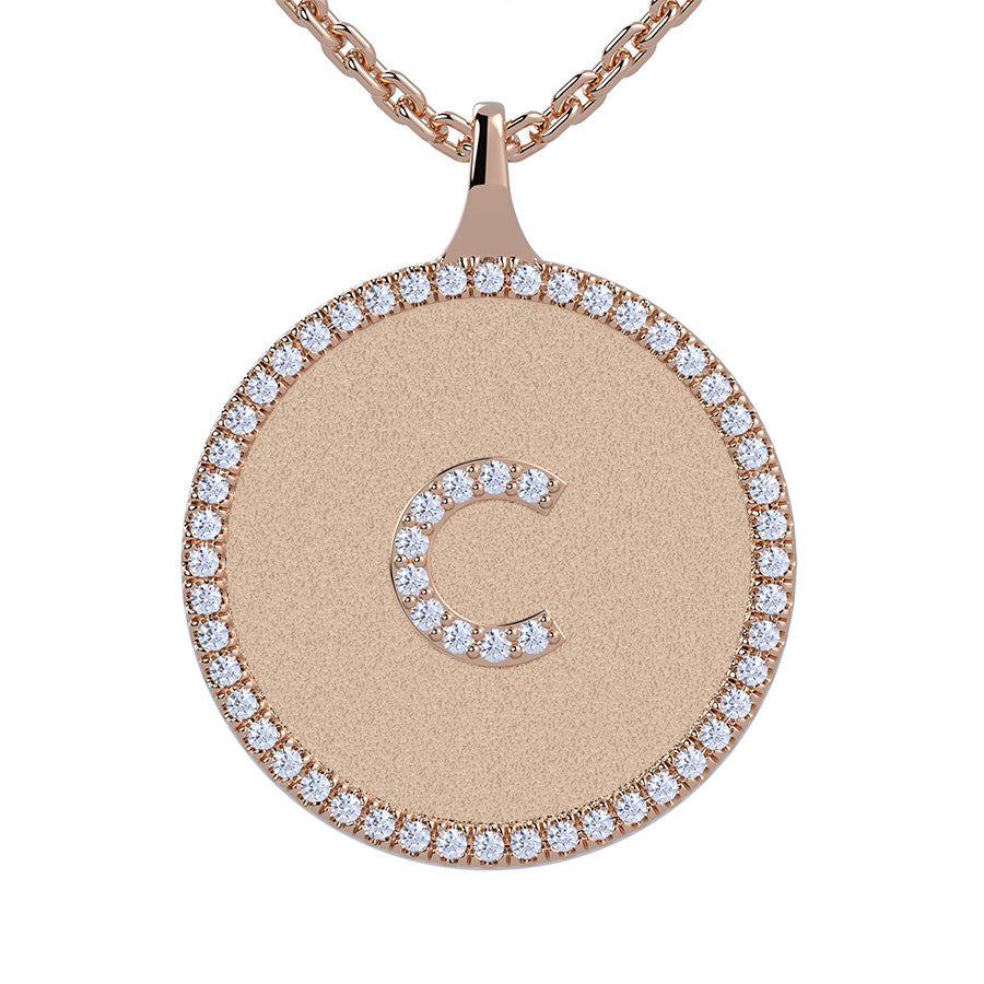 C - Initial Diamond Medallion Pendant