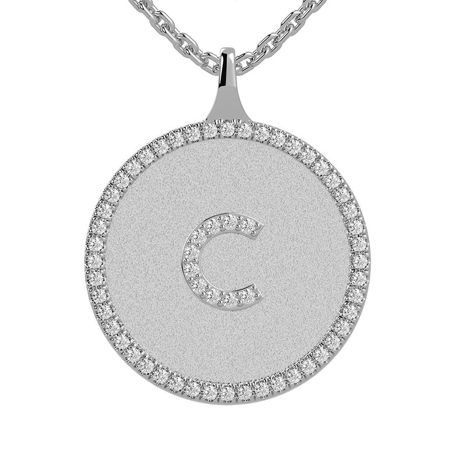 C - Initial Diamond Medallion Pendant