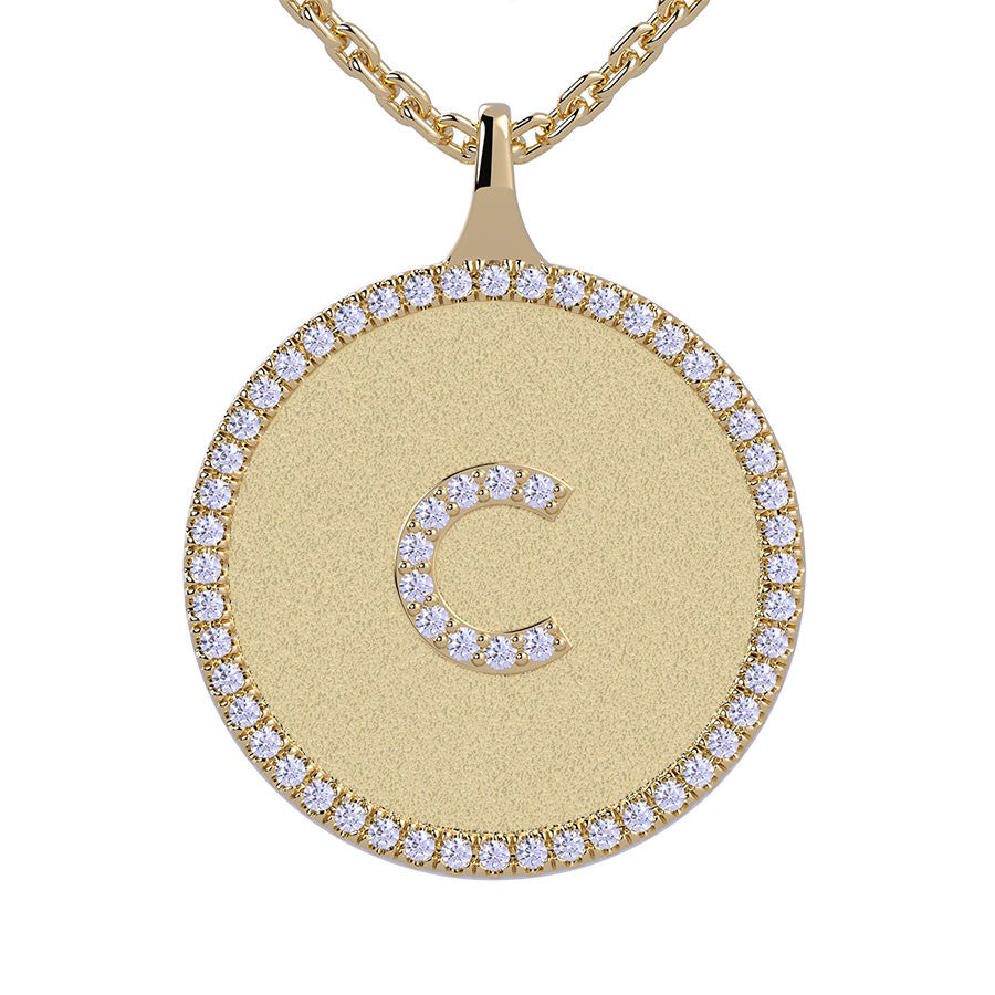 C - Initial Diamond Medallion Pendant