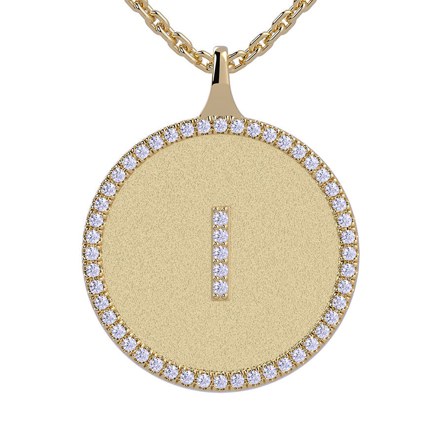 I - Initial Diamond Medallion Pendant