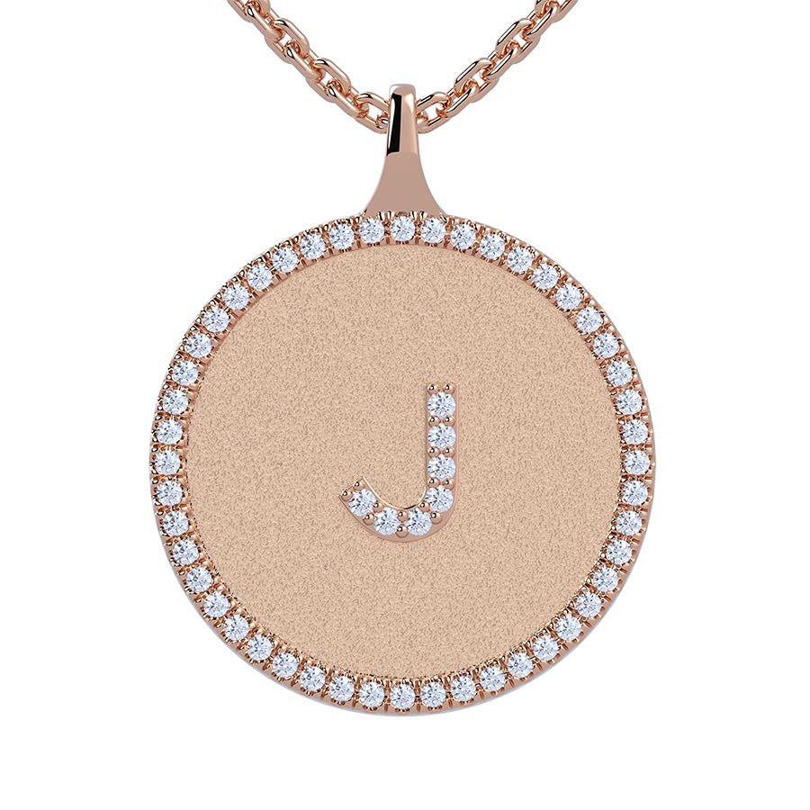 J - Initial Diamond Medallion Pendant