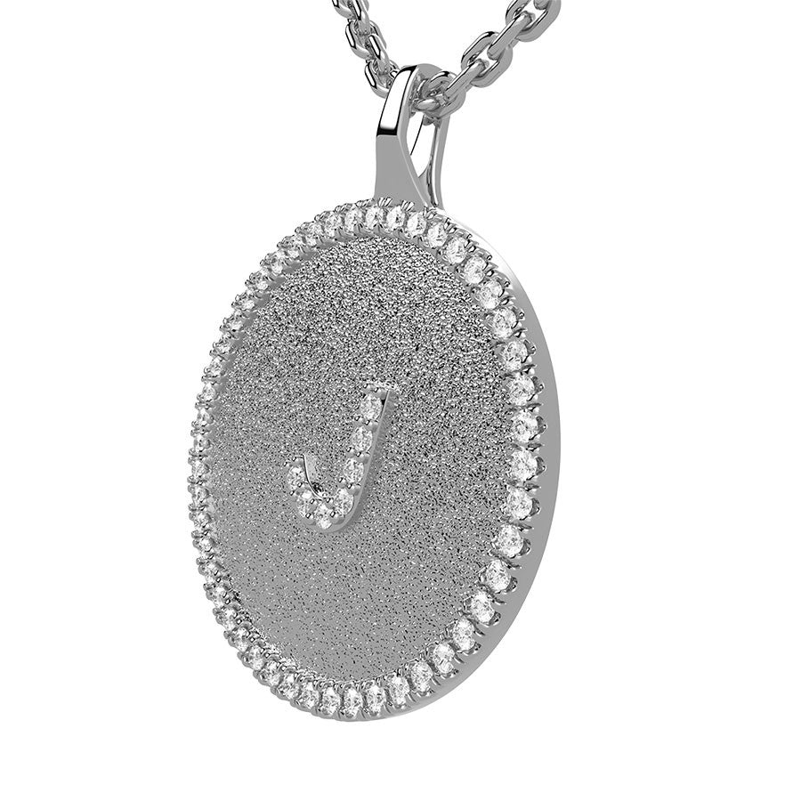 J - Initial Diamond Medallion Pendant