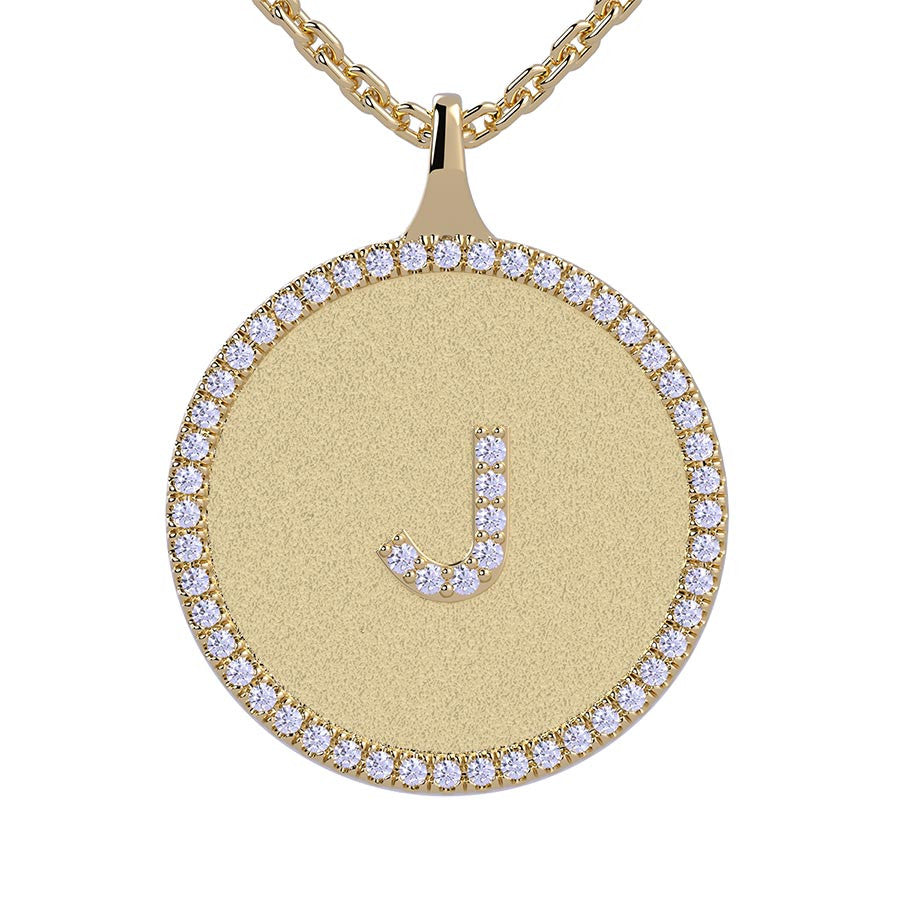 J - Initial Diamond Medallion Pendant