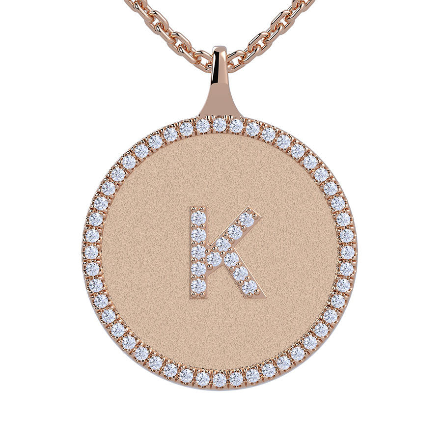K - Initial Diamond Medallion Pendant