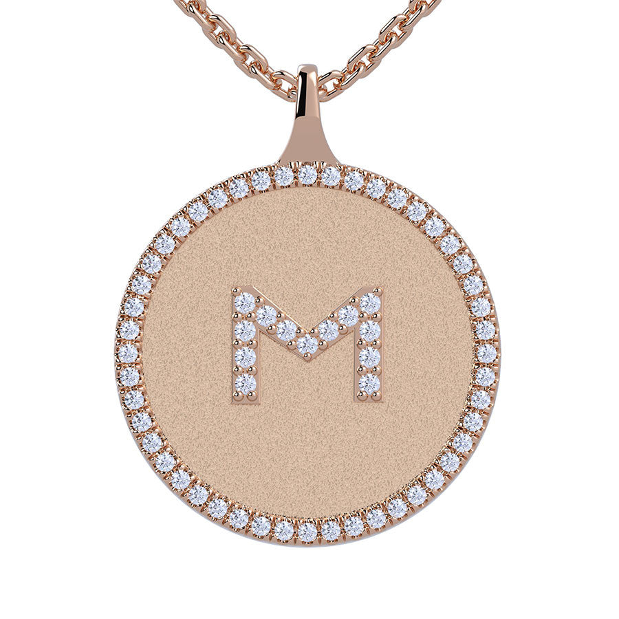 M - Initial Diamond Medallion Pendant