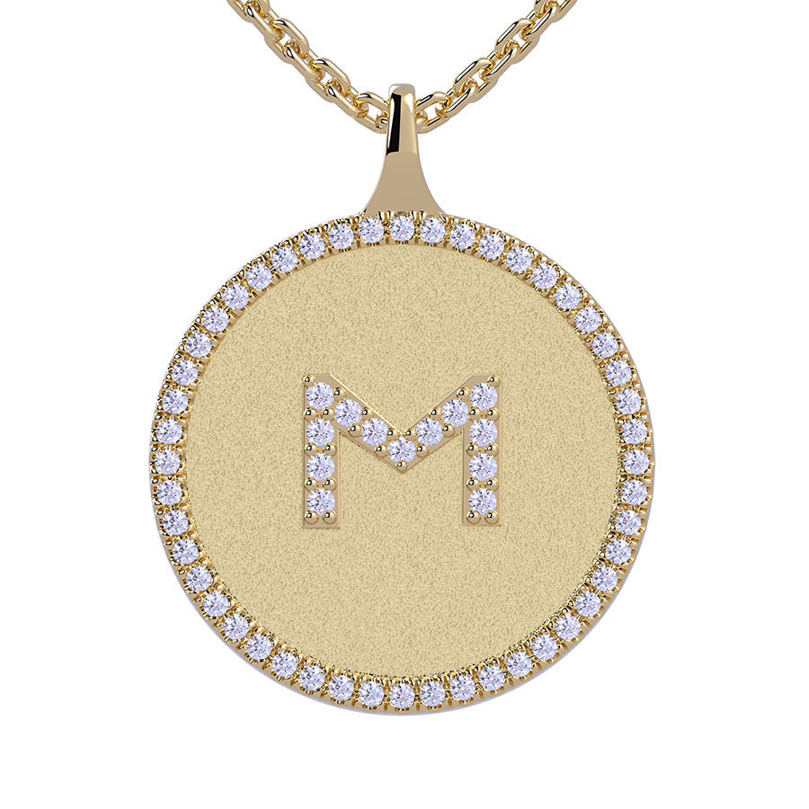M - Initial Diamond Medallion Pendant
