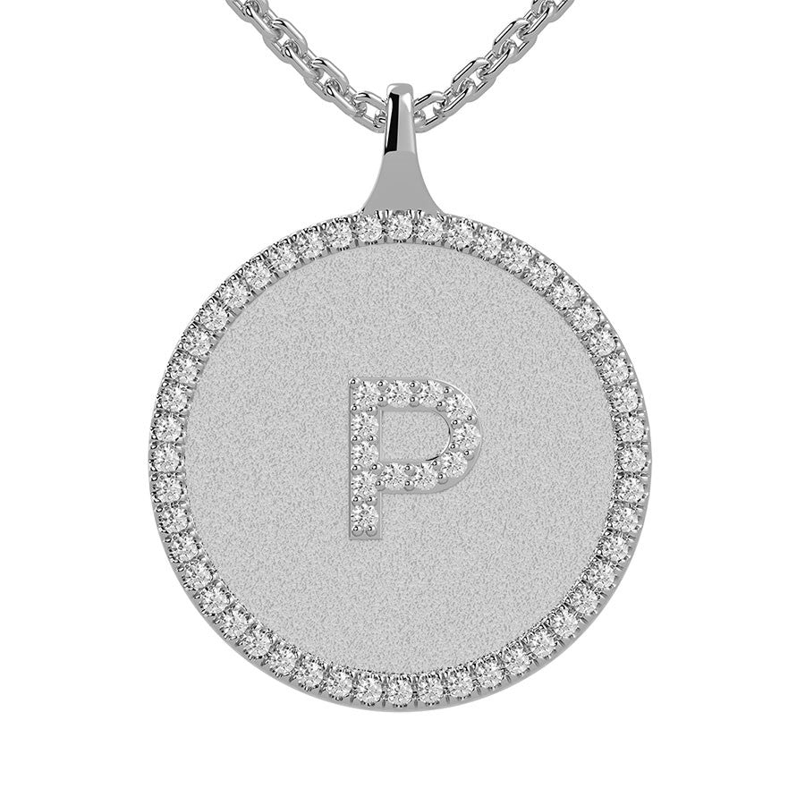P - Initial Diamond Medallion Pendant