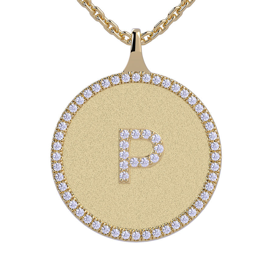 P - Initial Diamond Medallion Pendant