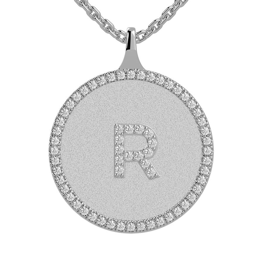 R - Initial Diamond Medallion Pendant