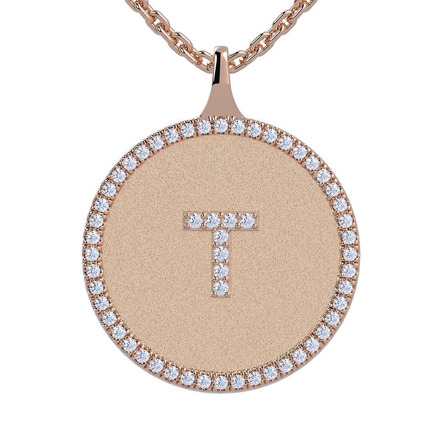 T - Initial Diamond Medallion Pendant