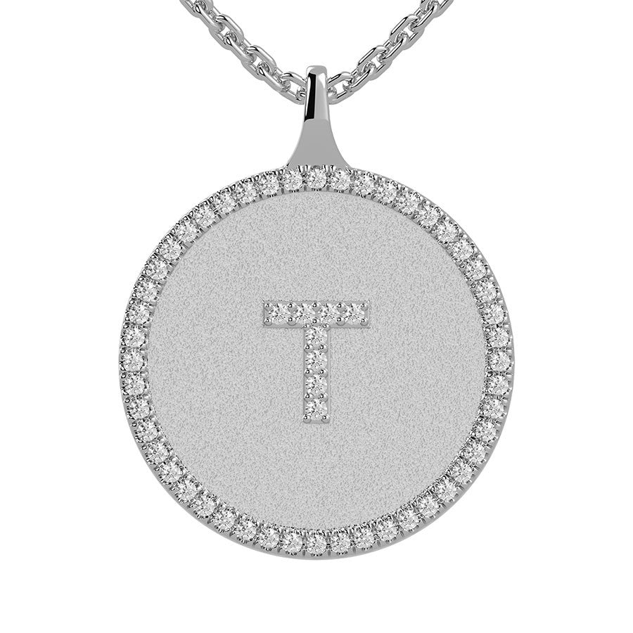 T - Initial Diamond Medallion Pendant