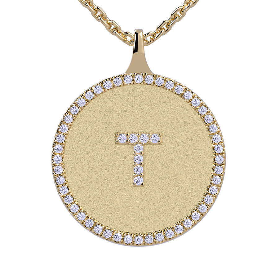 T - Initial Diamond Medallion Pendant