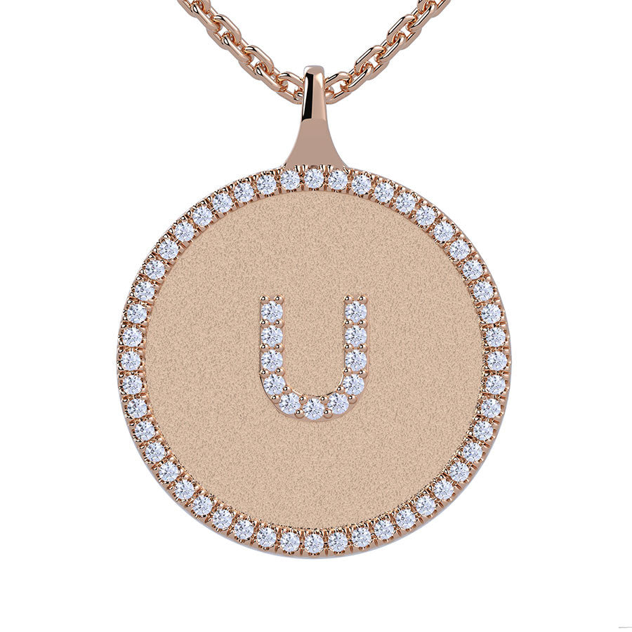 U - Initial Diamond Medallion Pendant