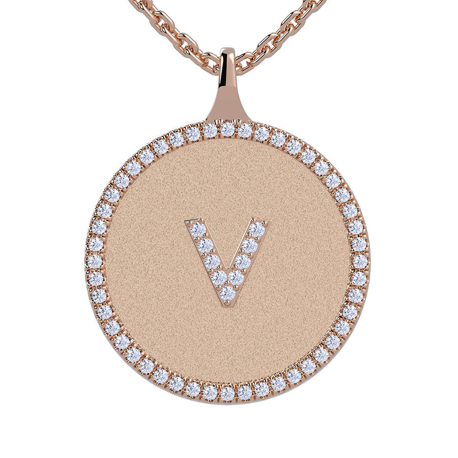 V - Initial Diamond Medallion Pendant