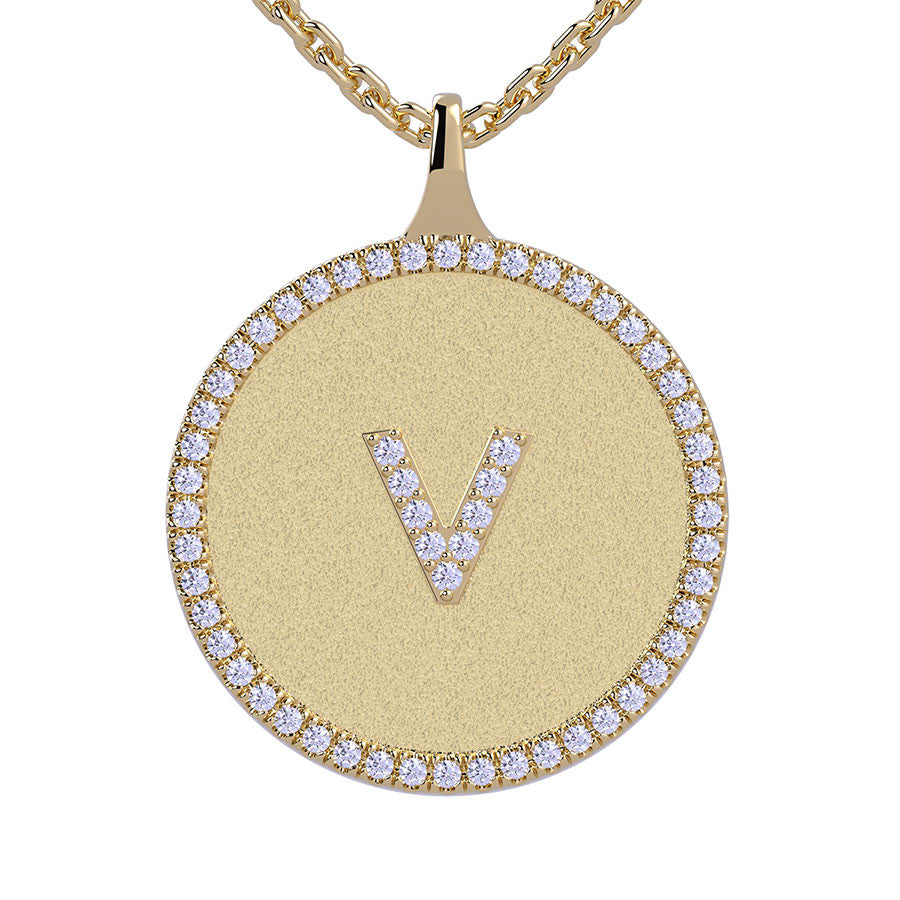 V - Initial Diamond Medallion Pendant