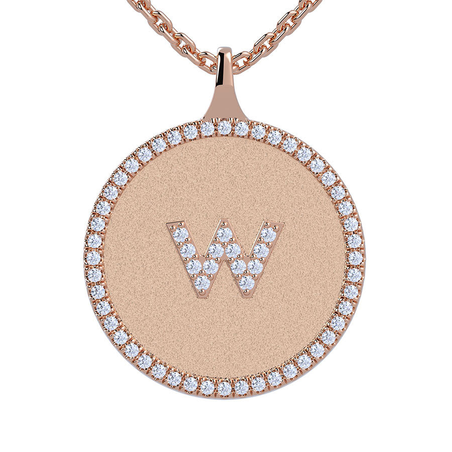 W - Initial Diamond Medallion Pendant
