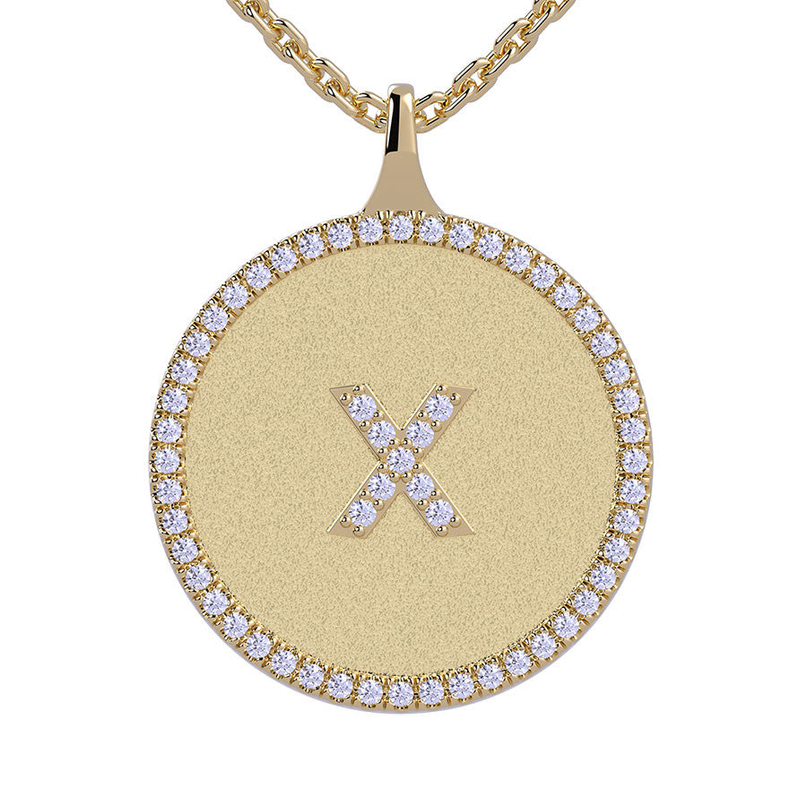 X - Initial Diamond Medallion Pendant