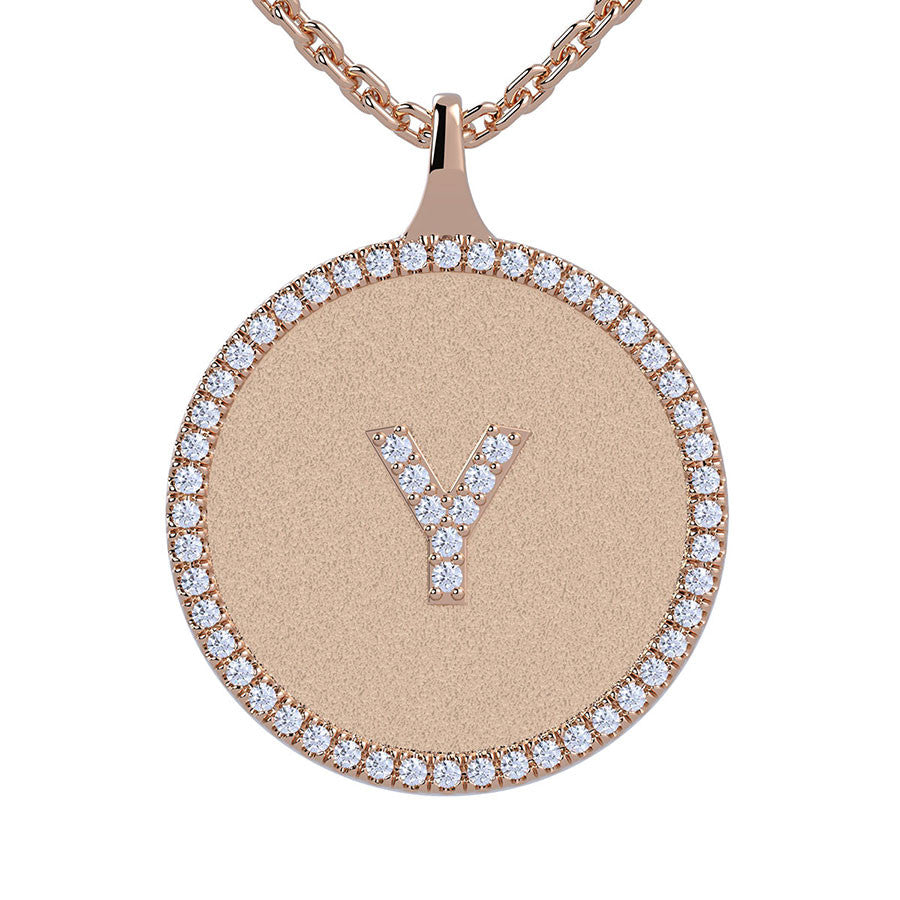 Y - Initial Diamond Medallion Pendant