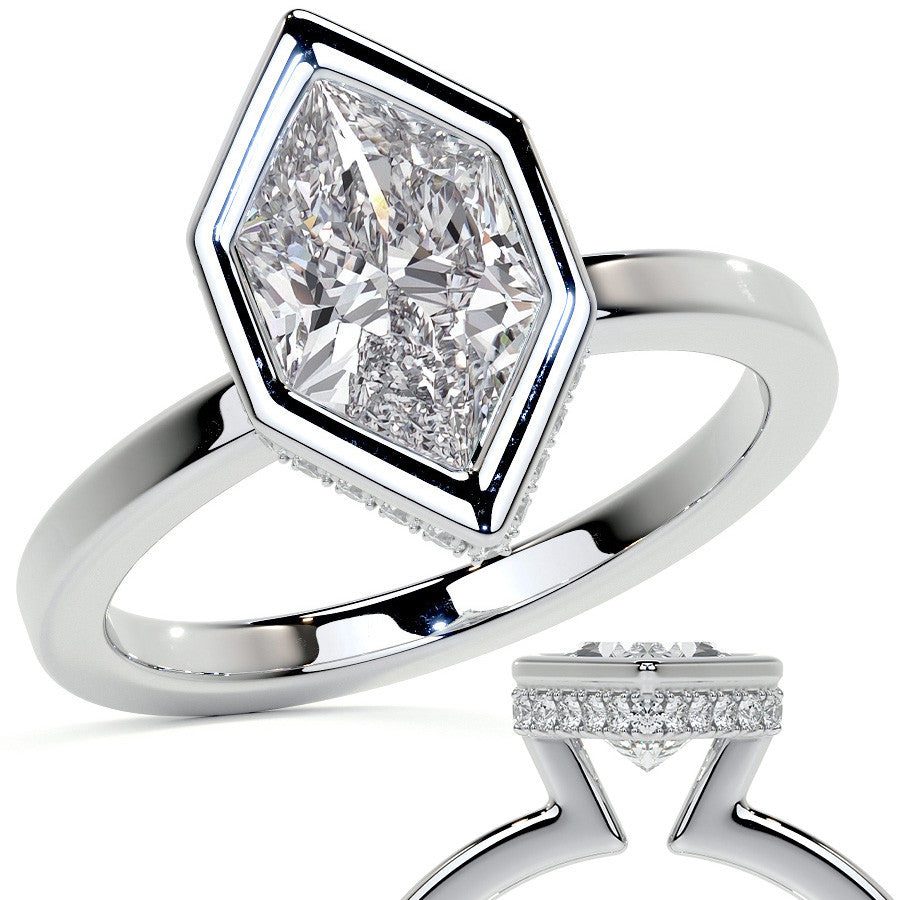 Bezel Set Duchess Marquise Moissanite Engagement Ring with Hidden