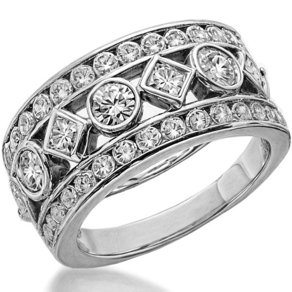 Round & Princess cut Moissanite Right Hand Ring, 1.9ct