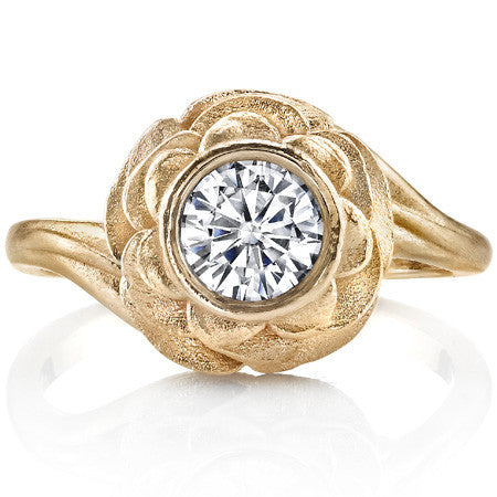 Flower Style Bezel Round Brilliant Moissanite Ring