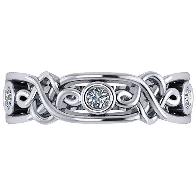 Round Bezel Moissanite Celtic Style Right Hand Ring