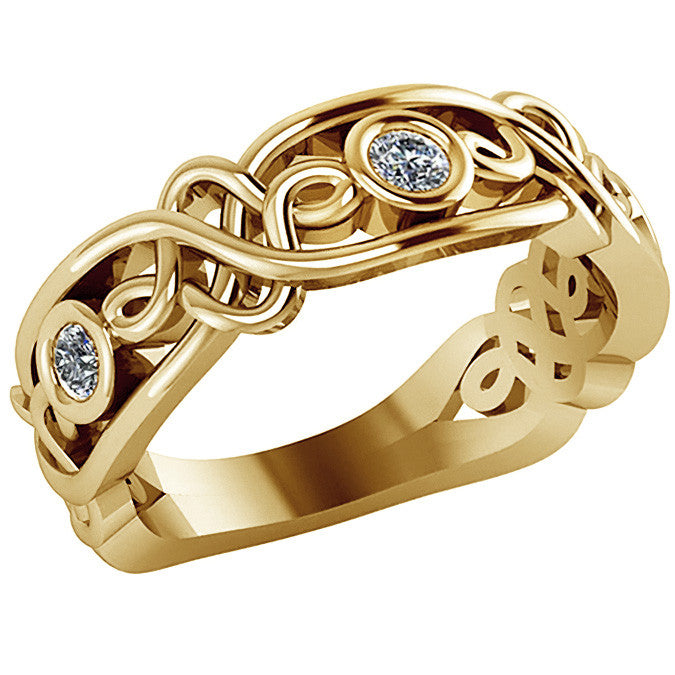 Round Bezel Moissanite Celtic Style Right Hand Ring