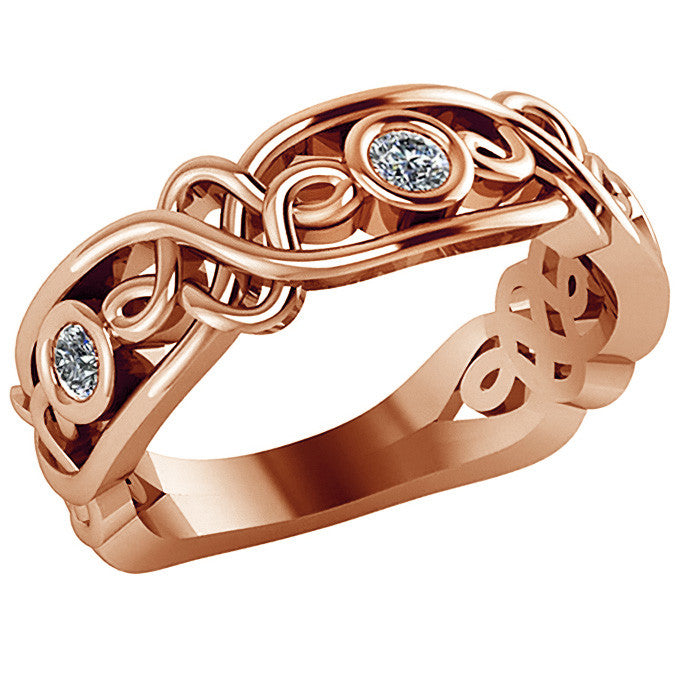Round Bezel Moissanite Celtic Style Right Hand Ring