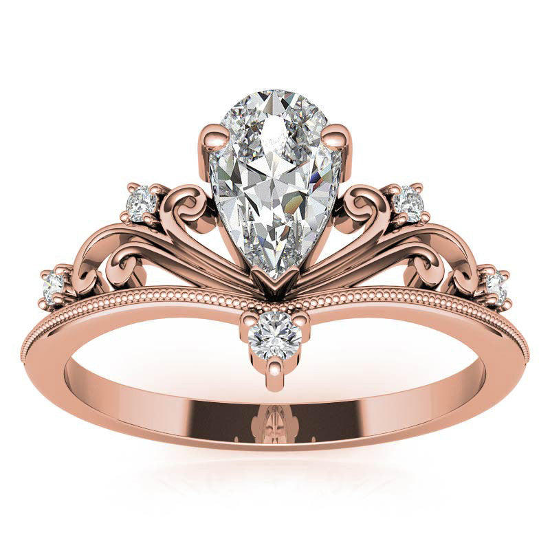 Crown Inspired Chevon Shaped Pear Moissanite Engagement Ring
