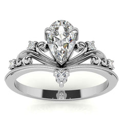 Crown Inspired Chevon Shaped Pear Moissanite Engagement Ring