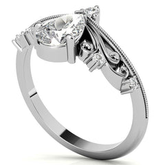 Crown Inspired Chevon Shaped Pear Moissanite Engagement Ring