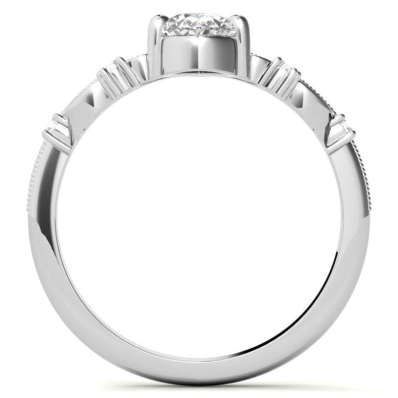 Crown Inspired Chevon Shaped Pear Moissanite Engagement Ring