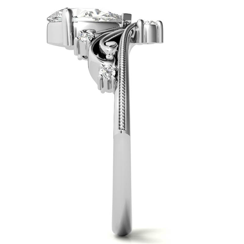 Crown Inspired Chevon Shaped Pear Moissanite Engagement Ring