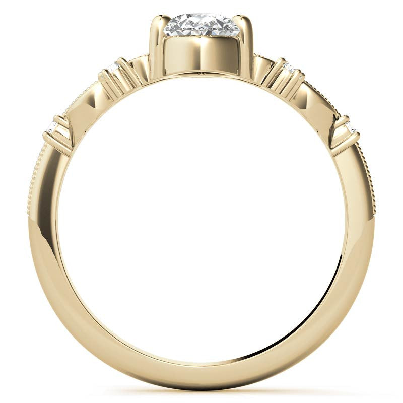 Crown Inspired Chevon Shaped Pear Moissanite Engagement Ring