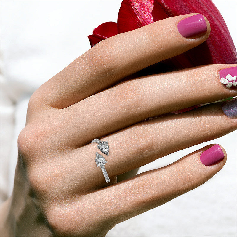 Pear Moissanite Two-Stone Open Moissanite Ring