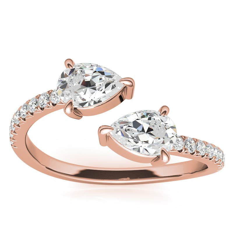 Pear Moissanite Two-Stone Open Moissanite Ring
