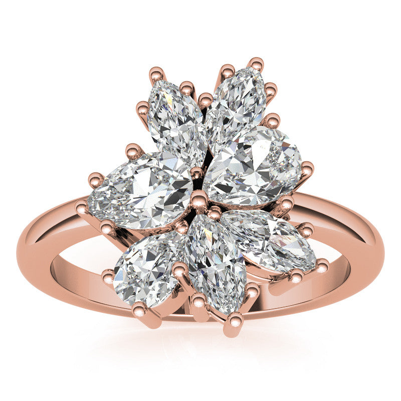 Pear and Marquise Moissanite Cluster Style Cocktail Ring