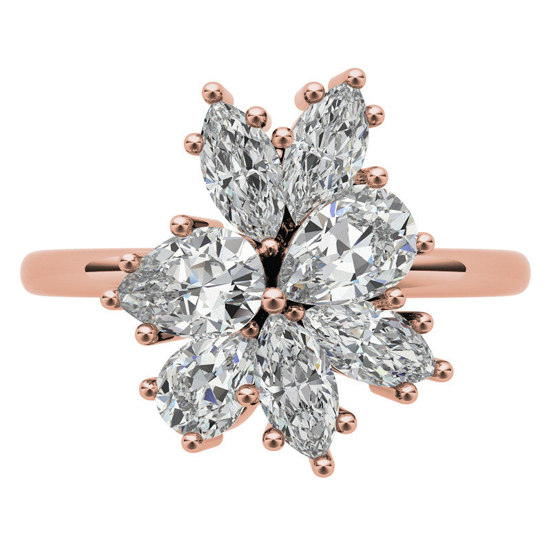 Pear and Marquise Moissanite Cluster Style Cocktail Ring