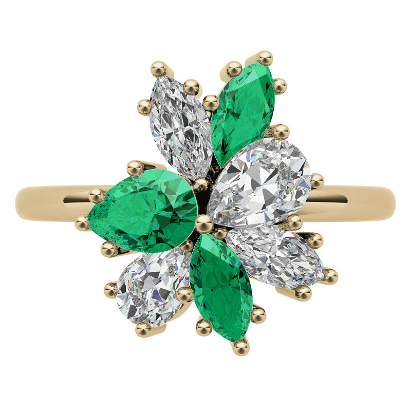 Pear and Marquise Moissanite Cluster Style Cocktail Ring