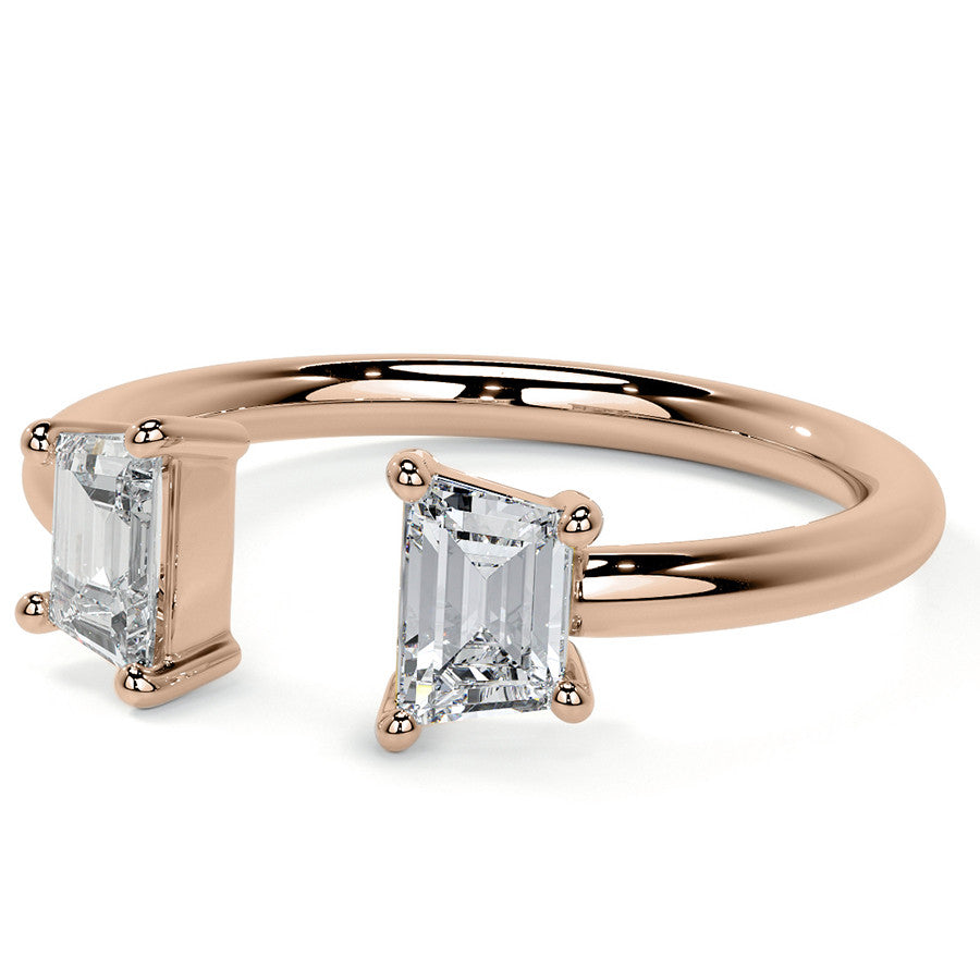 Trapezoid Moissanite Two-Stone Open Ring