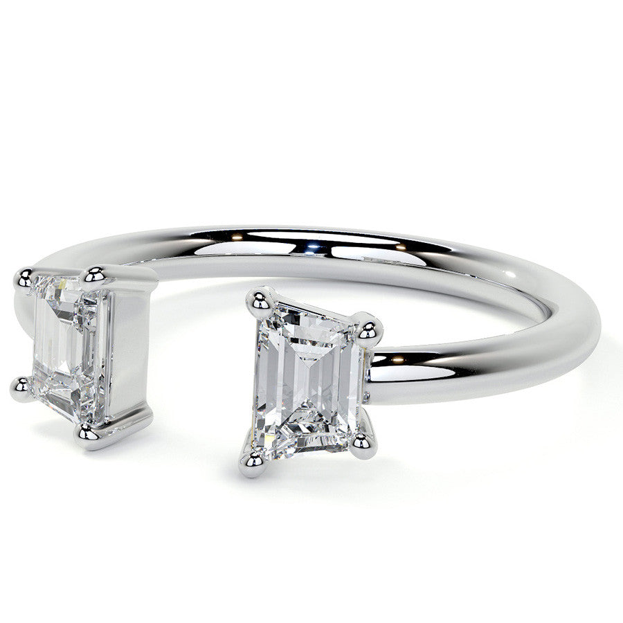 Trapezoid Moissanite Two-Stone Open Ring