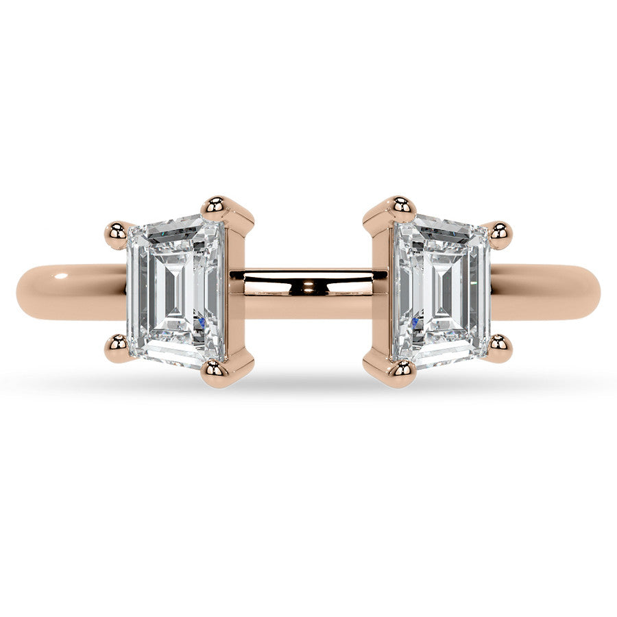 Trapezoid Moissanite Two-Stone Open Ring