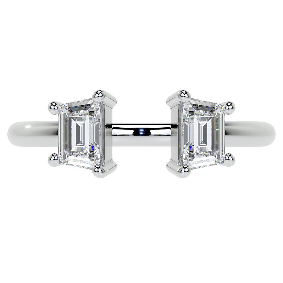 Trapezoid Moissanite Two-Stone Open Ring