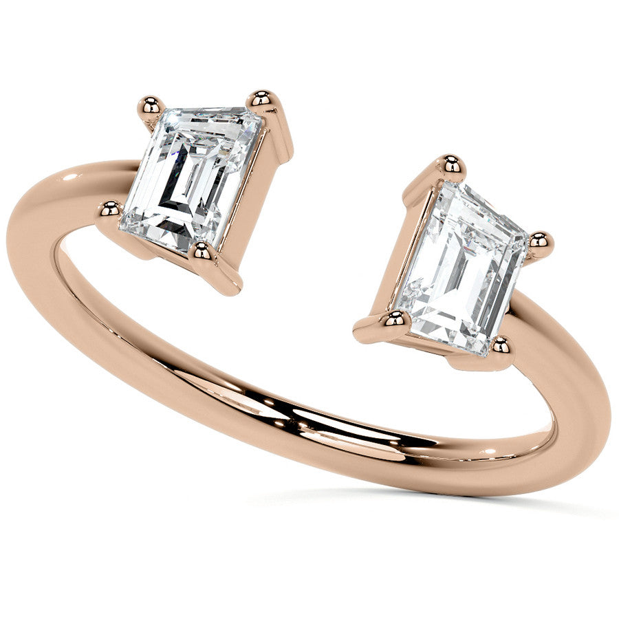 Trapezoid Moissanite Two-Stone Open Ring