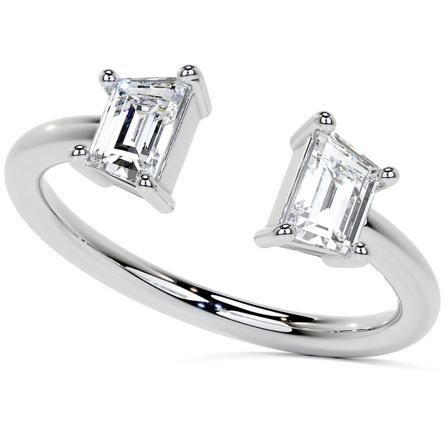 Trapezoid Moissanite Two-Stone Open Ring
