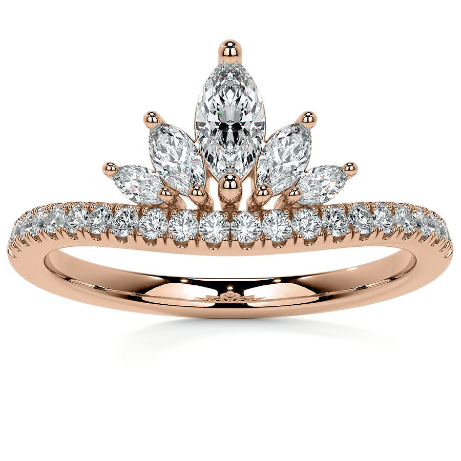 Marquise and Round Brilliant Moissanite Crown Inspired Right Hand Ring