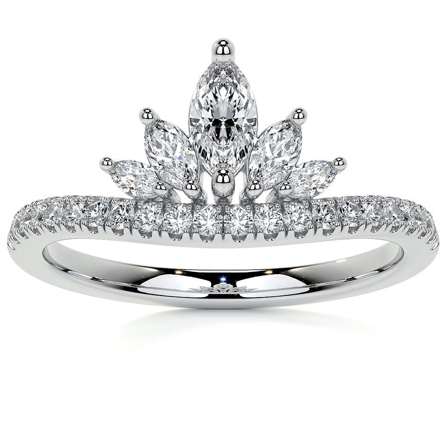 Marquise and Round Brilliant Moissanite Crown Inspired Right Hand Ring