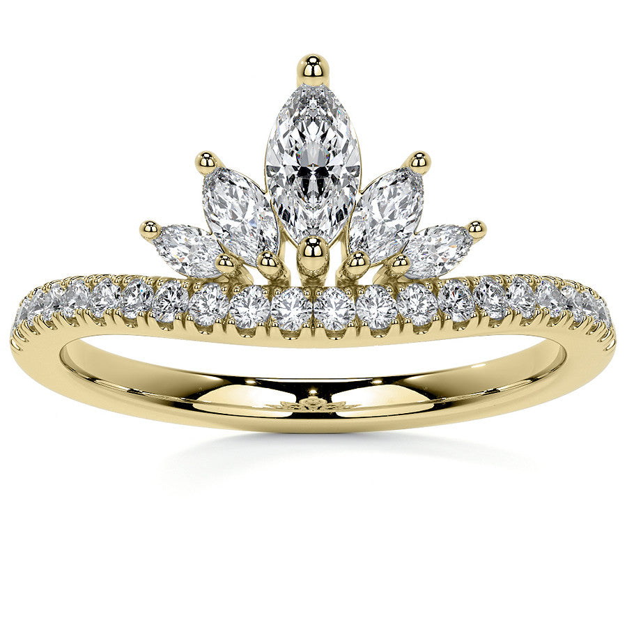Marquise and Round Brilliant Moissanite Crown Inspired Right Hand Ring