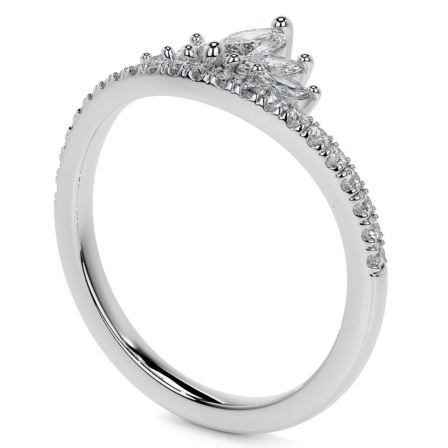 Marquise and Round Brilliant Moissanite Crown Inspired Right Hand Ring